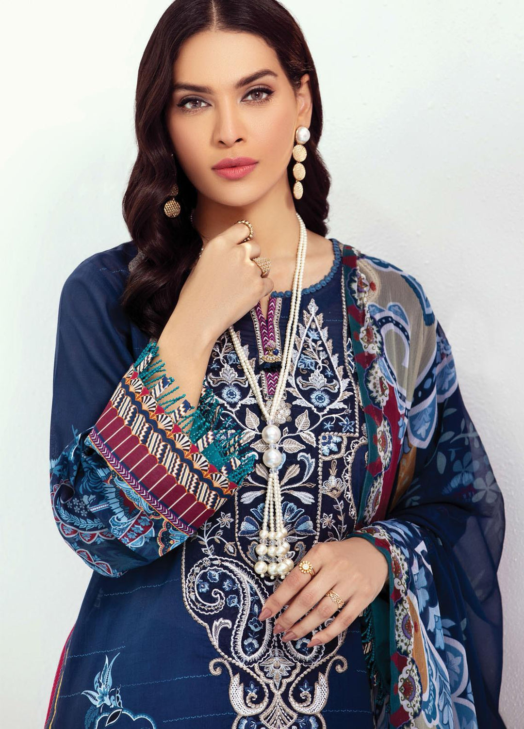 Farasha Embroidered Lawn Suits Unstitched 3 Piece FSH21L 06-DEEP BLUE - Summer Collection