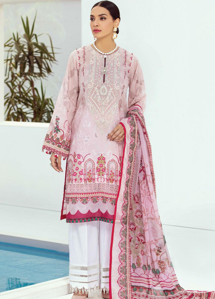 Farasha Embroidered Lawn Suits Unstitched 3 Piece FSH21L 07-PINK SUBLIME - Summer Collection