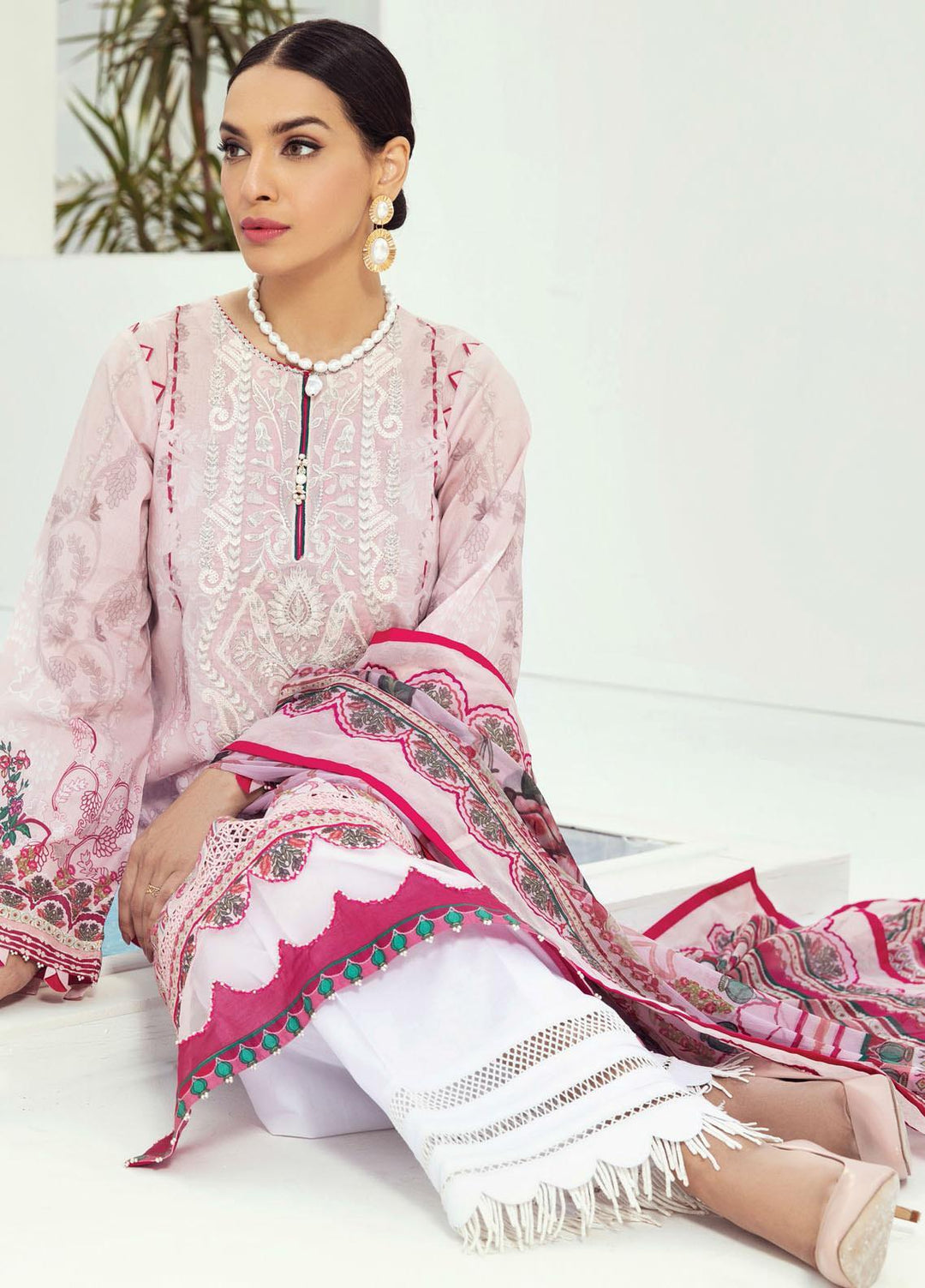 Farasha Embroidered Lawn Suits Unstitched 3 Piece FSH21L 07-PINK SUBLIME - Summer Collection