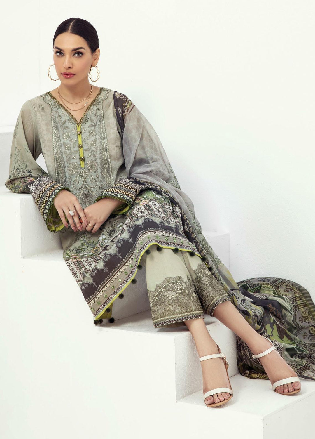 Farasha Embroidered Lawn Suits Unstitched 3 Piece FSH21L 08-TROPICAL BREEZE - Summer Collection