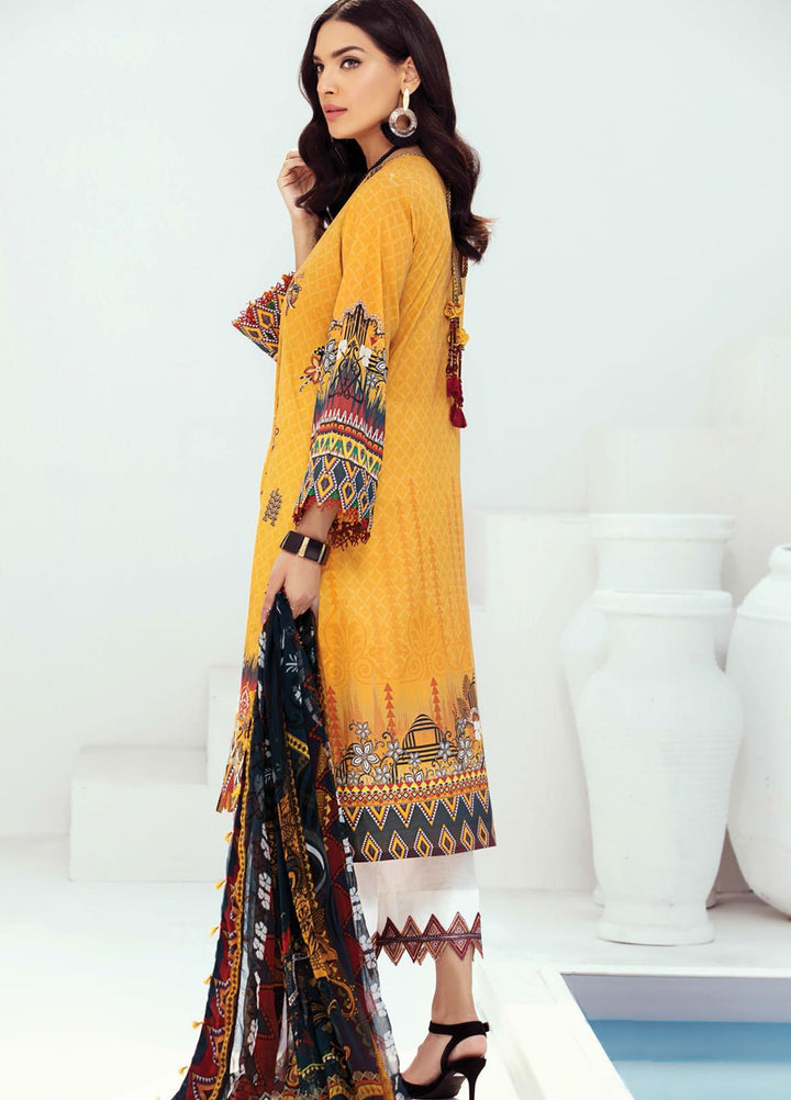 Farasha Embroidered Lawn Suits Unstitched 3 Piece FSH21L 09-MUSTARD MIST - Summer Collection
