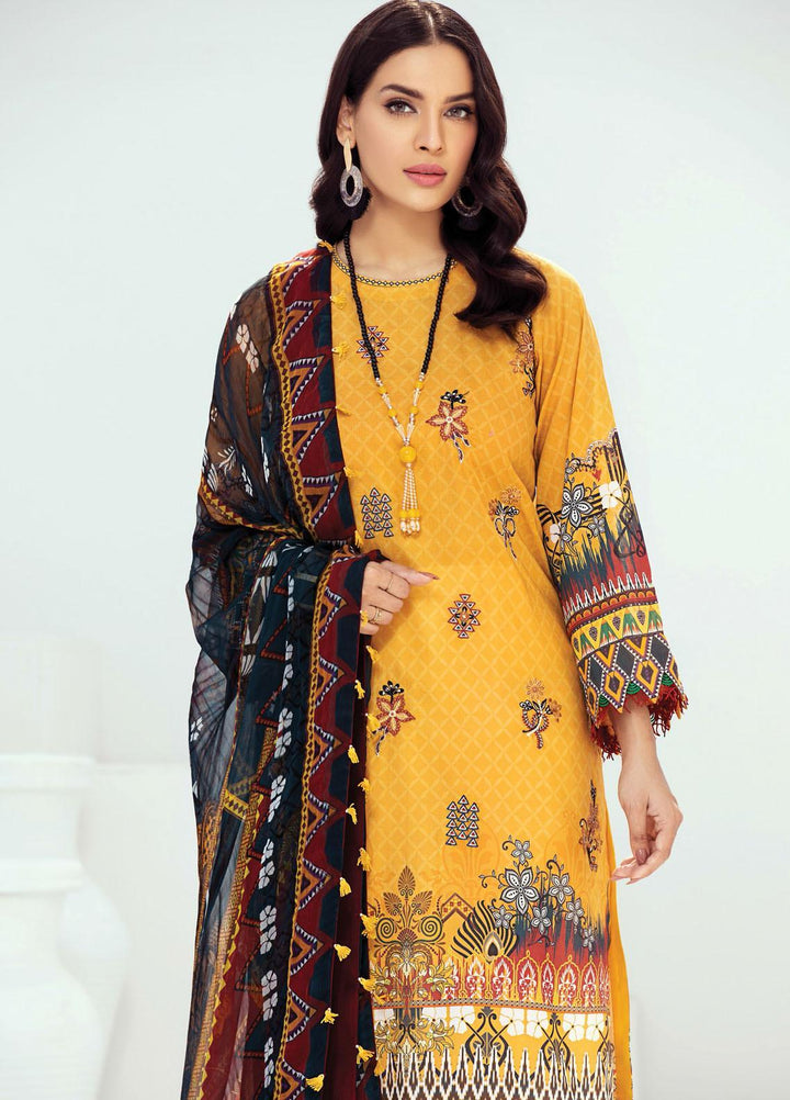 Farasha Embroidered Lawn Suits Unstitched 3 Piece FSH21L 09-MUSTARD MIST - Summer Collection