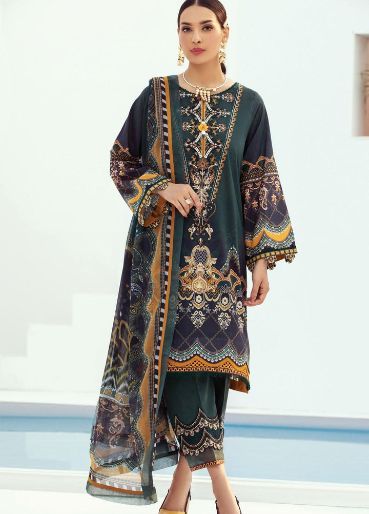 Farasha Embroidered Lawn Suits Unstitched 3 Piece FSH21L 10-EMERALD SPARK - Summer Collection