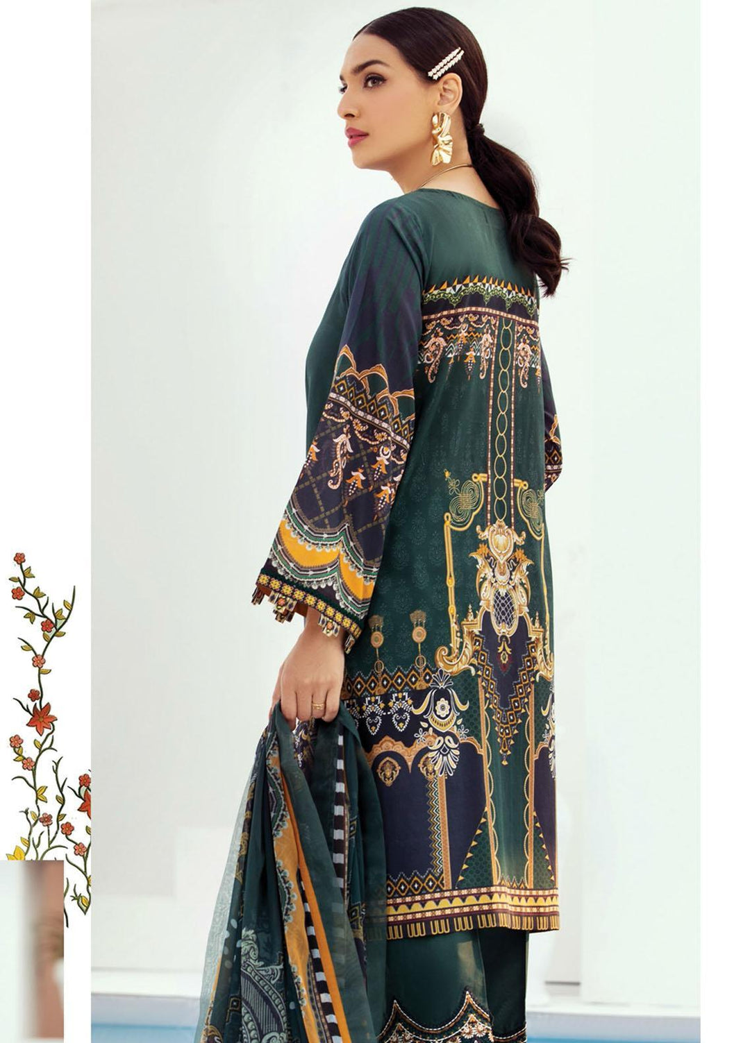 Farasha Embroidered Lawn Suits Unstitched 3 Piece FSH21L 10-EMERALD SPARK - Summer Collection