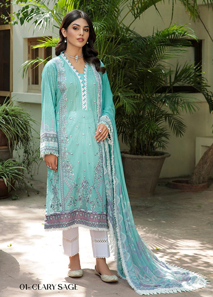 Farasha Embroidered Lawn Suits Unstitched 3 Piece FSH22-L2 01 Clary Sage - Summer Collection