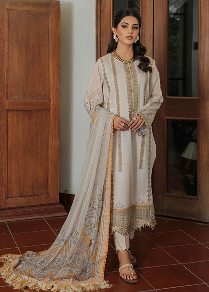 Farasha Embroidered Lawn Suits Unstitched 3 Piece FSH22-L2 05 Warm Ivory - Summer Collection