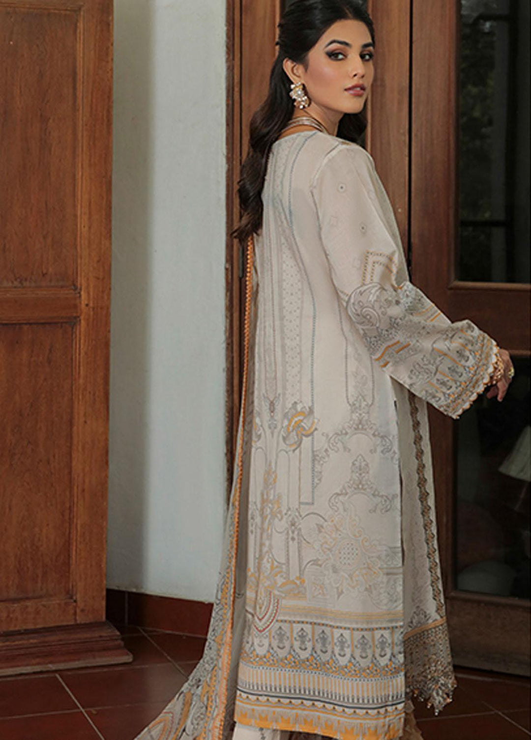 Farasha Embroidered Lawn Suits Unstitched 3 Piece FSH22-L2 05 Warm Ivory - Summer Collection
