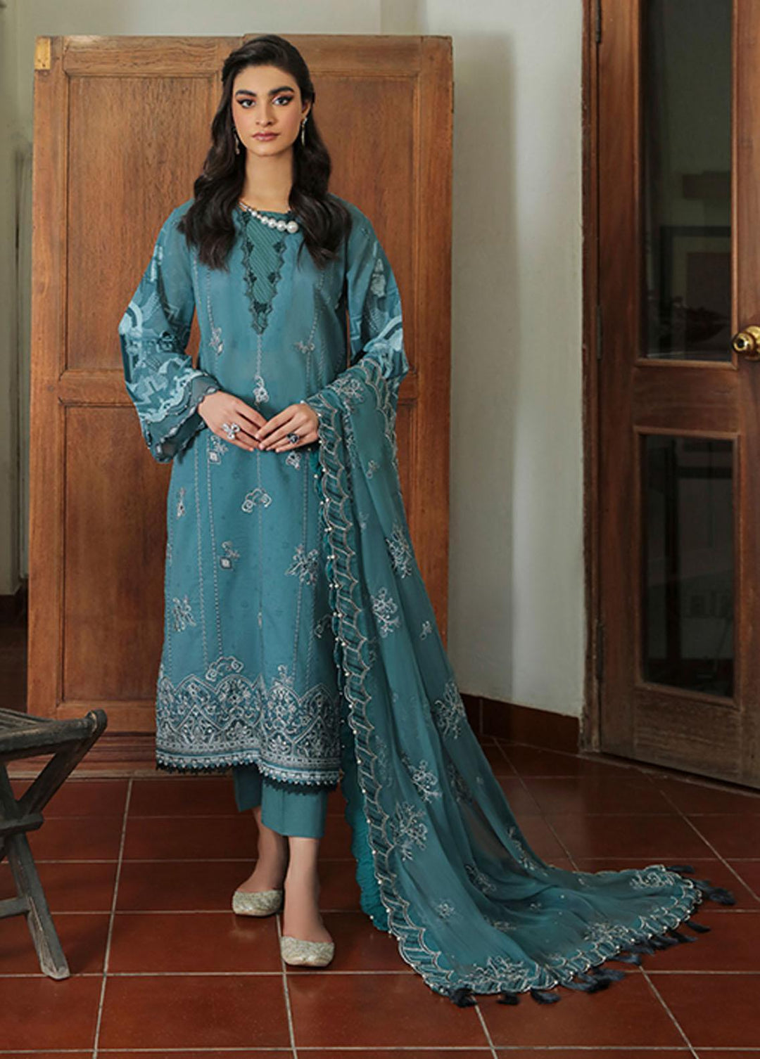 Farasha Embroidered Lawn Suits Unstitched 3 Piece FSH22-L2 06 Sky Dew - Summer Collection