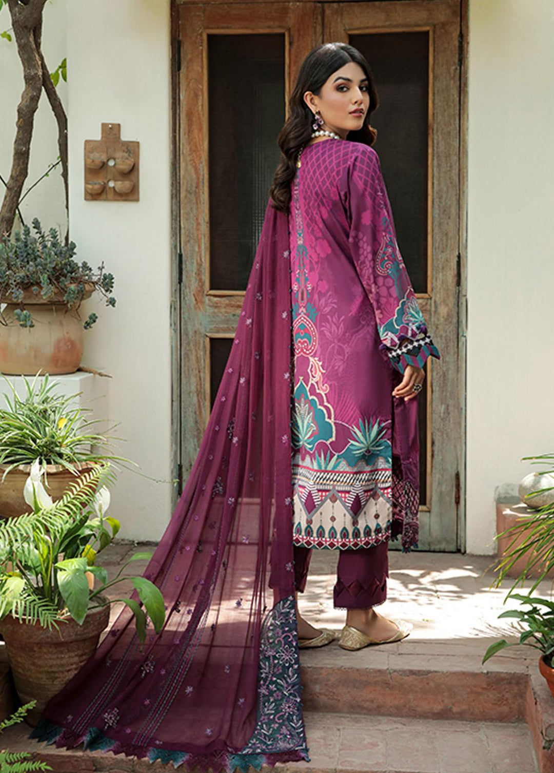 Farasha Embroidered Lawn Suits Unstitched 3 Piece FSH22-L2 07 Gleaming Berry - Summer Collection