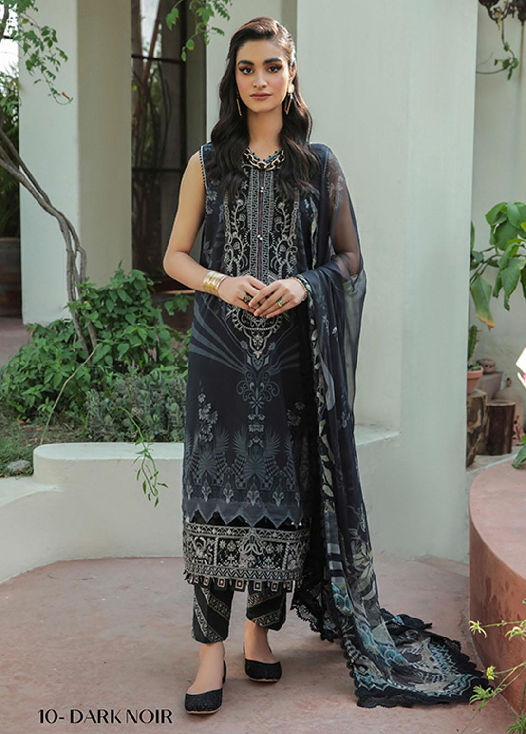 Farasha Embroidered Lawn Suits Unstitched 3 Piece FSH22-L2 10 Dark Noir - Summer Collection
