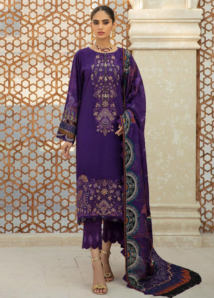 Farasha Embroidered Linen Suits Unstitched 3 Piece FSH21L 10-INDIGO - Winter Collection