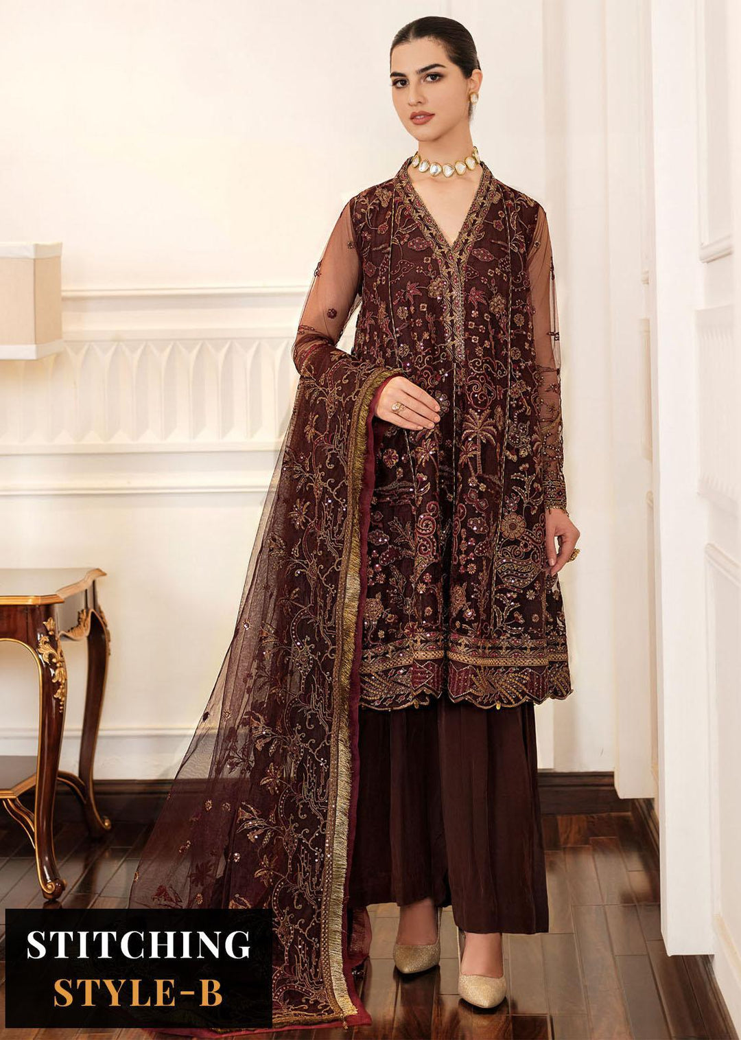 Lueur By Farasha Embroidered Net Suits Unstitched 3 Piece FSH23L 01 Celine - Luxury Collection
