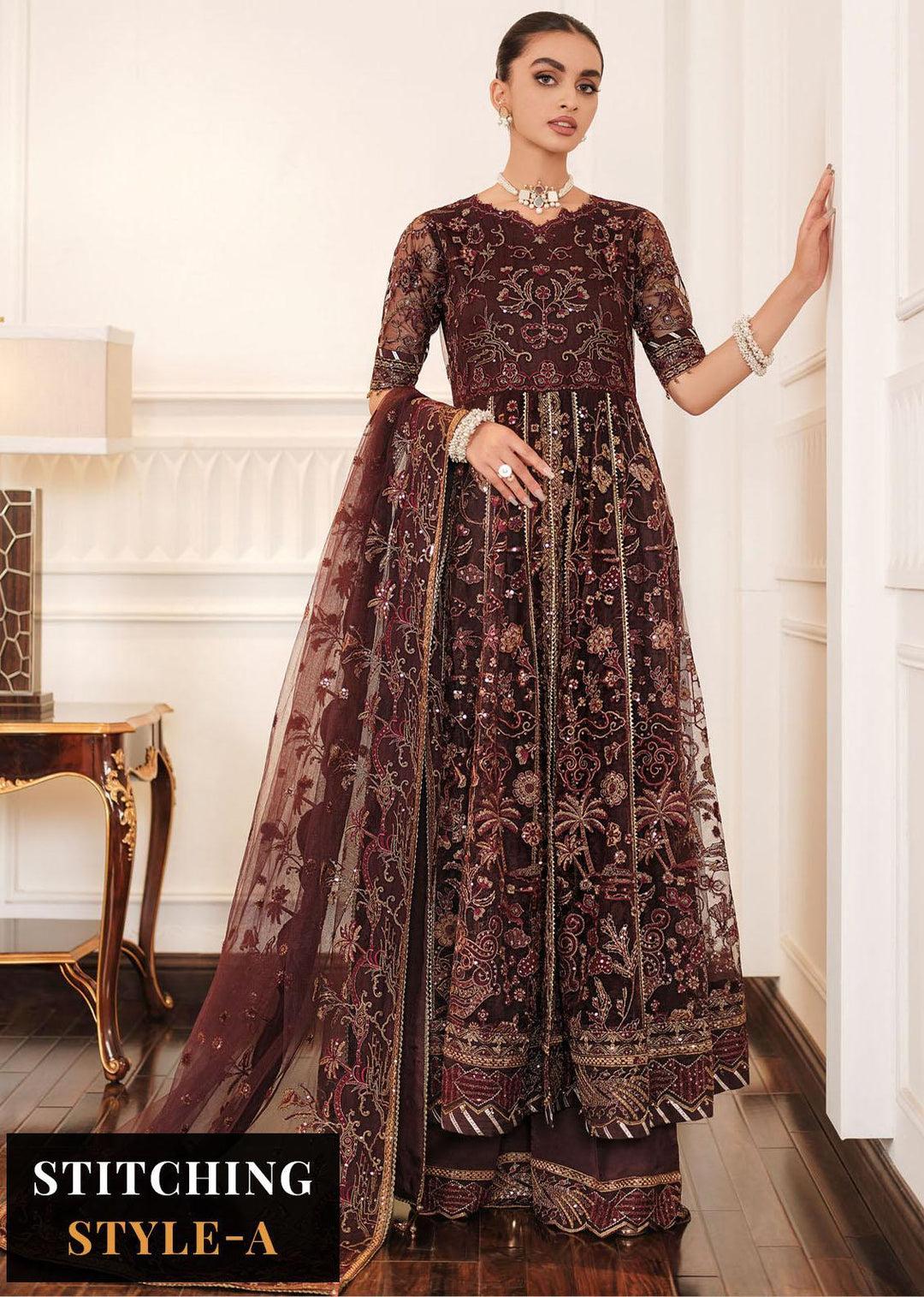 Lueur By Farasha Embroidered Net Suits Unstitched 3 Piece FSH23L 01 Celine - Luxury Collection