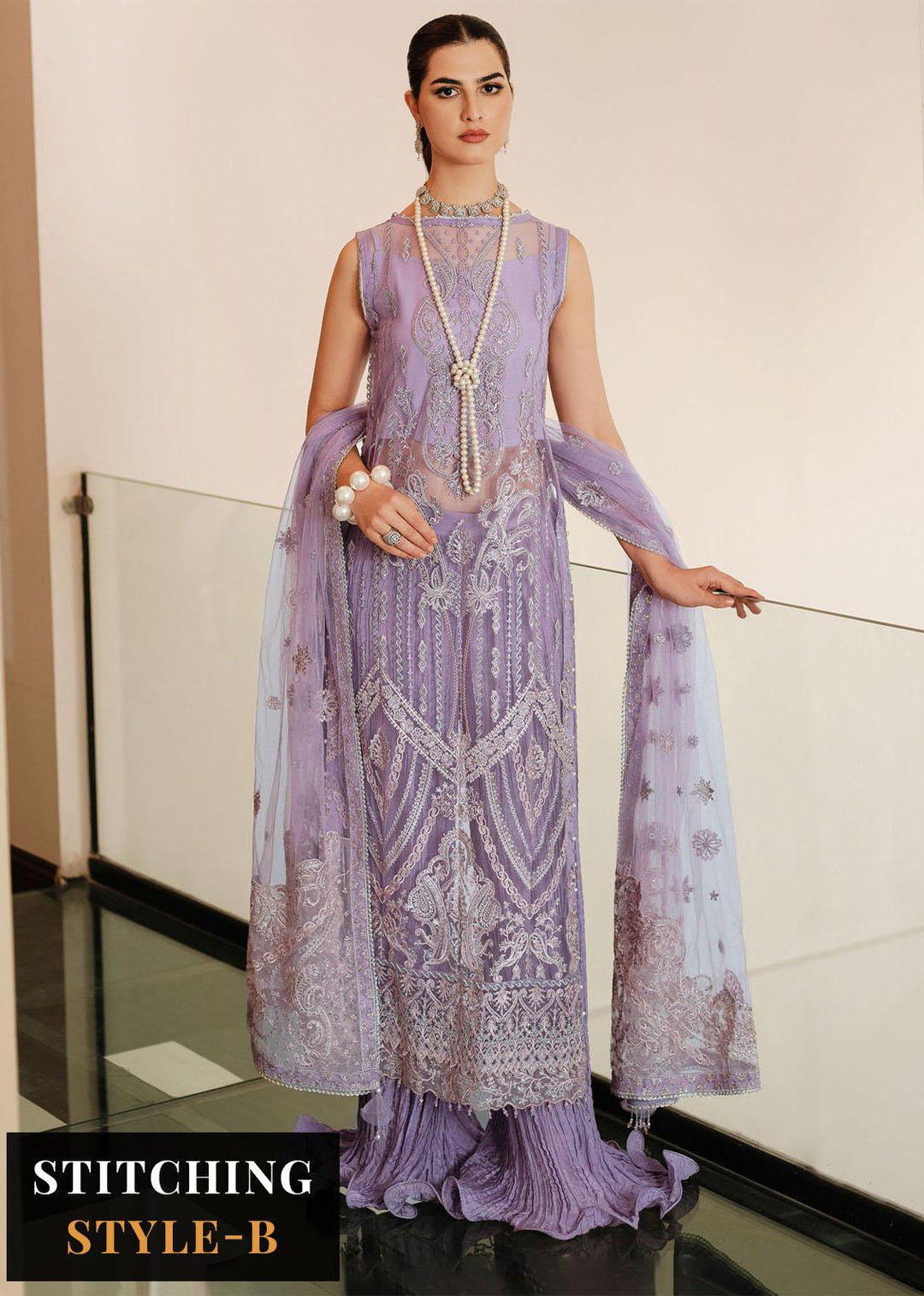 Lueur By Farasha Embroidered Net Suits Unstitched 3 Piece FSH23L 02 Amelia - Luxury Collection