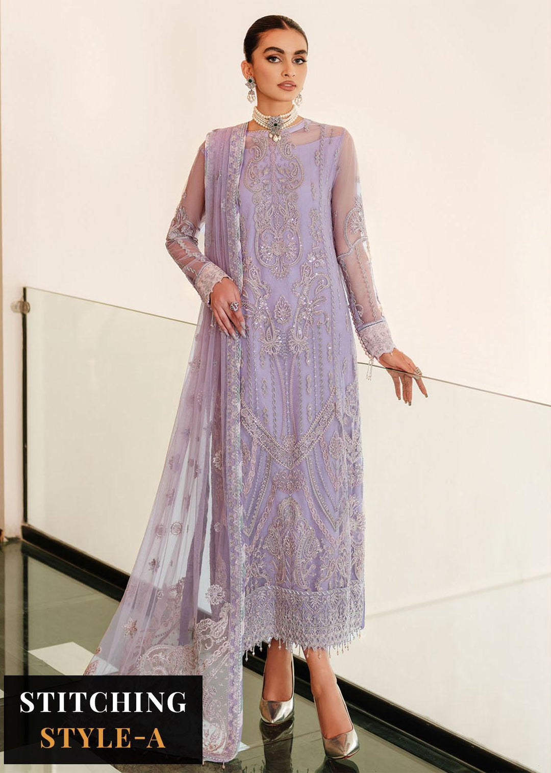 Lueur By Farasha Embroidered Net Suits Unstitched 3 Piece FSH23L 02 Amelia - Luxury Collection
