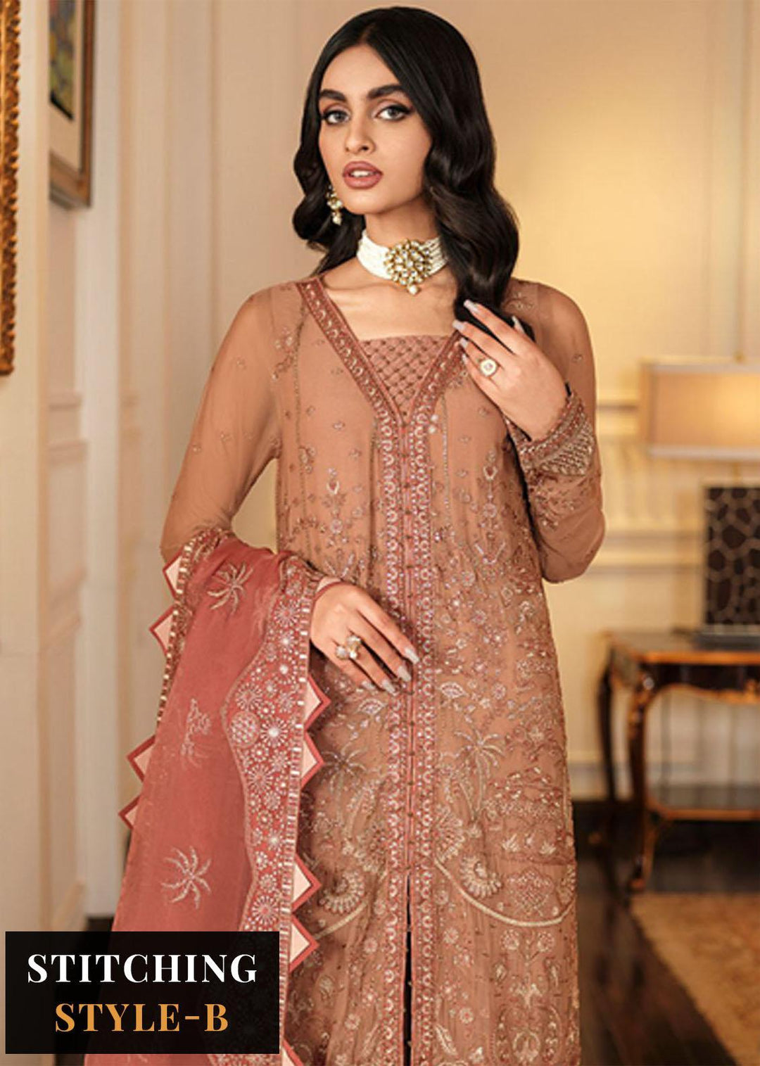 Lueur By Farasha Embroidered Chiffon Suits Unstitched 3 Piece FSH23L 05 Elora - Luxury Collection