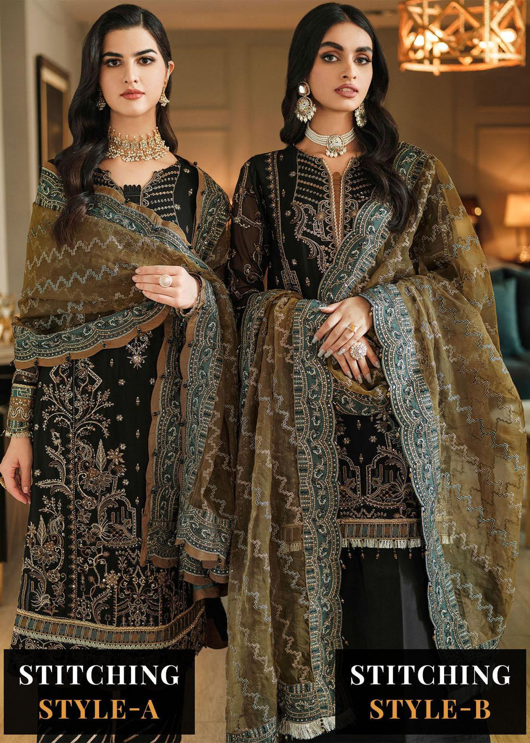 Lueur By Farasha Embroidered Chiffon Suits Unstitched 3 Piece FSH23L 06 Kiara - Luxury Collection