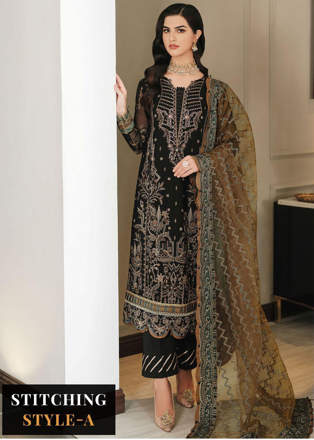 Lueur By Farasha Embroidered Chiffon Suits Unstitched 3 Piece FSH23L 06 Kiara - Luxury Collection