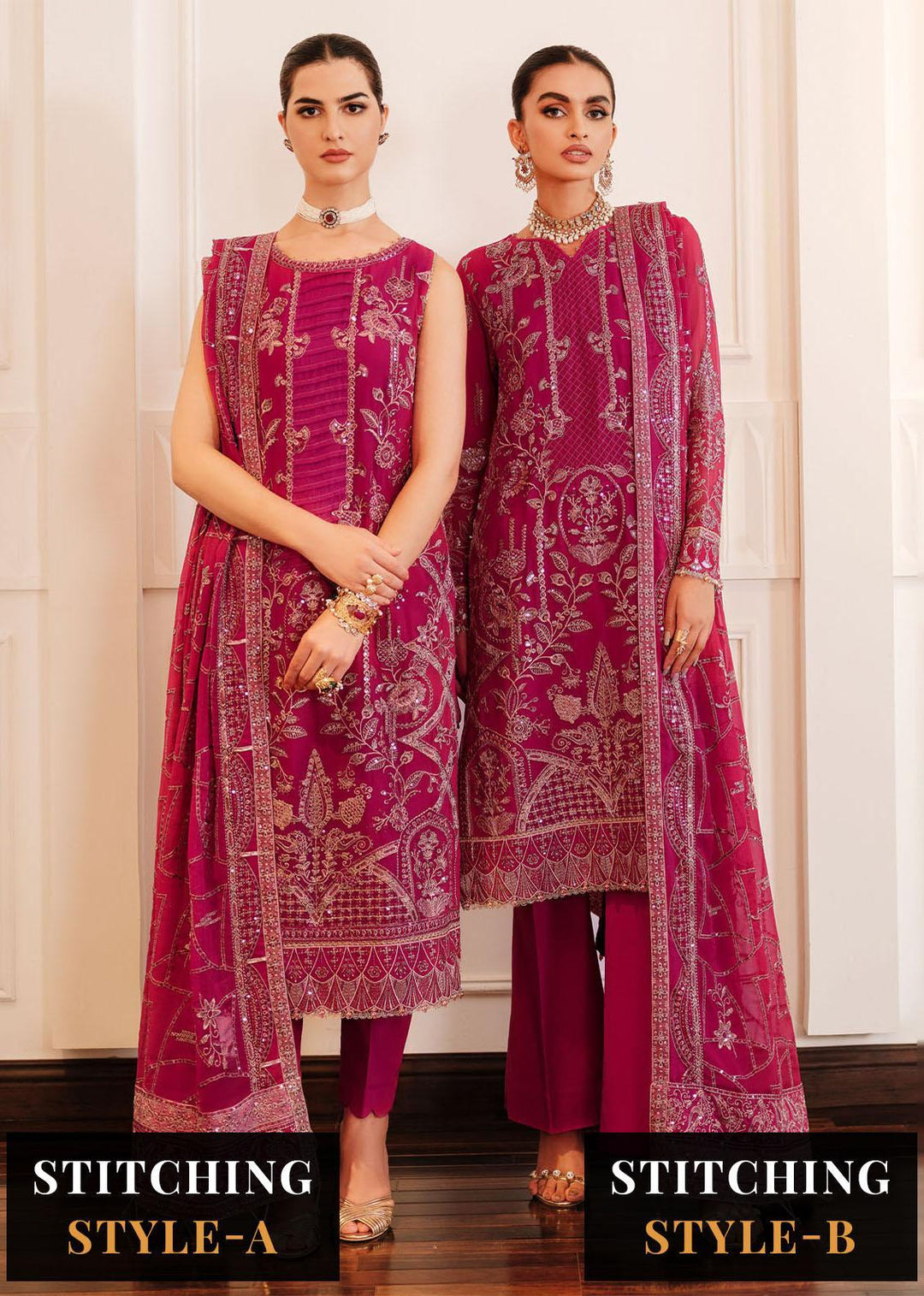 Lueur By Farasha Embroidered Chiffon Suits Unstitched 3 Piece FSH23L 07 Rosette - Luxury Collection