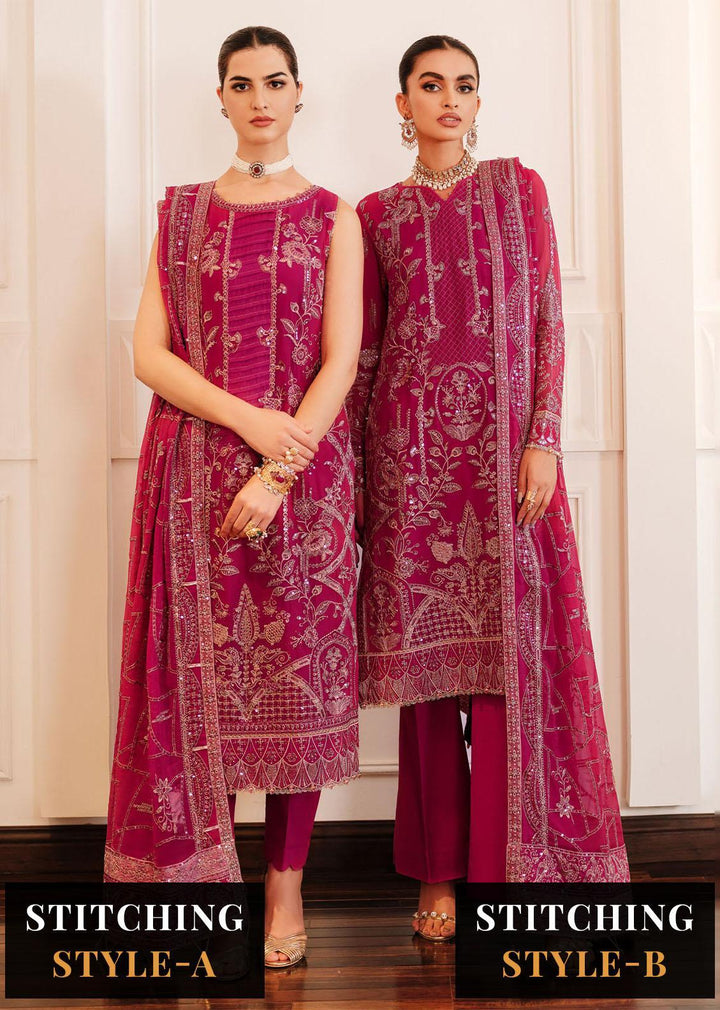 Lueur By Farasha Embroidered Chiffon Suits Unstitched 3 Piece FSH23L 07 Rosette - Luxury Collection