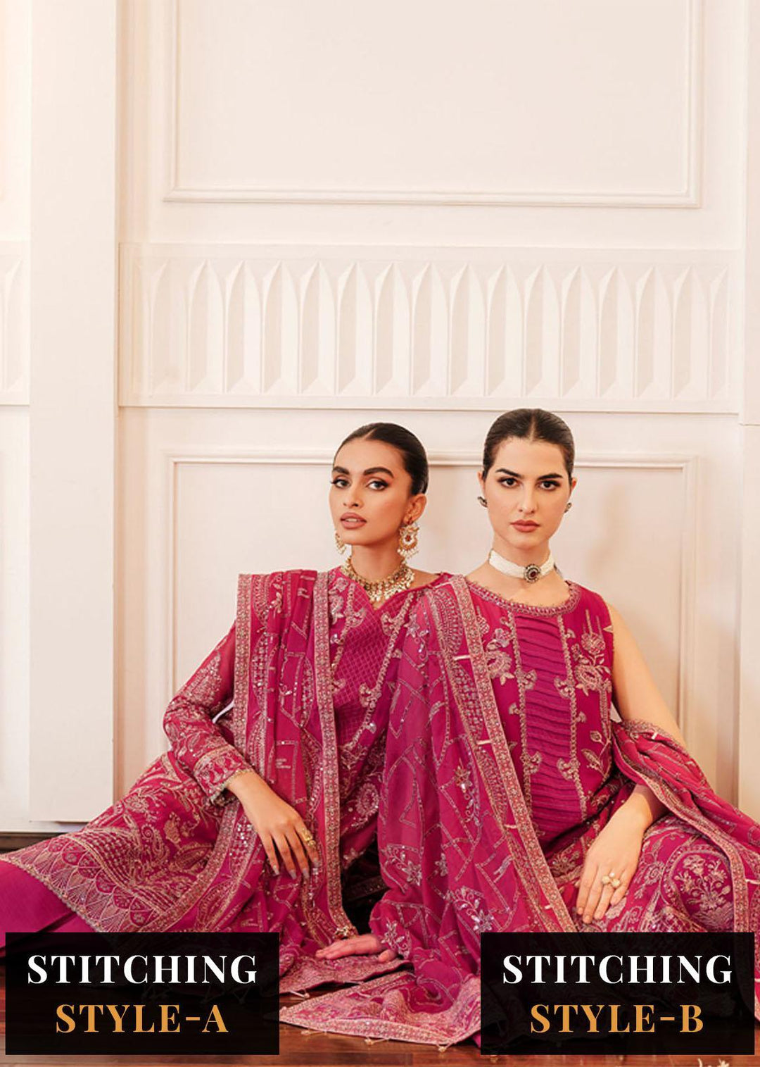 Lueur By Farasha Embroidered Chiffon Suits Unstitched 3 Piece FSH23L 07 Rosette - Luxury Collection