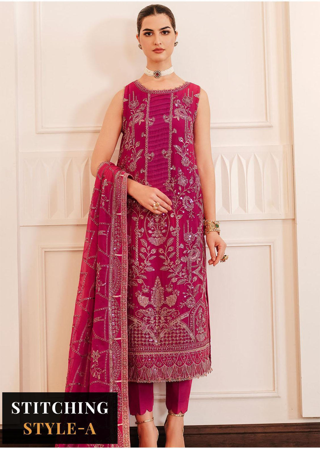 Lueur By Farasha Embroidered Chiffon Suits Unstitched 3 Piece FSH23L 07 Rosette - Luxury Collection