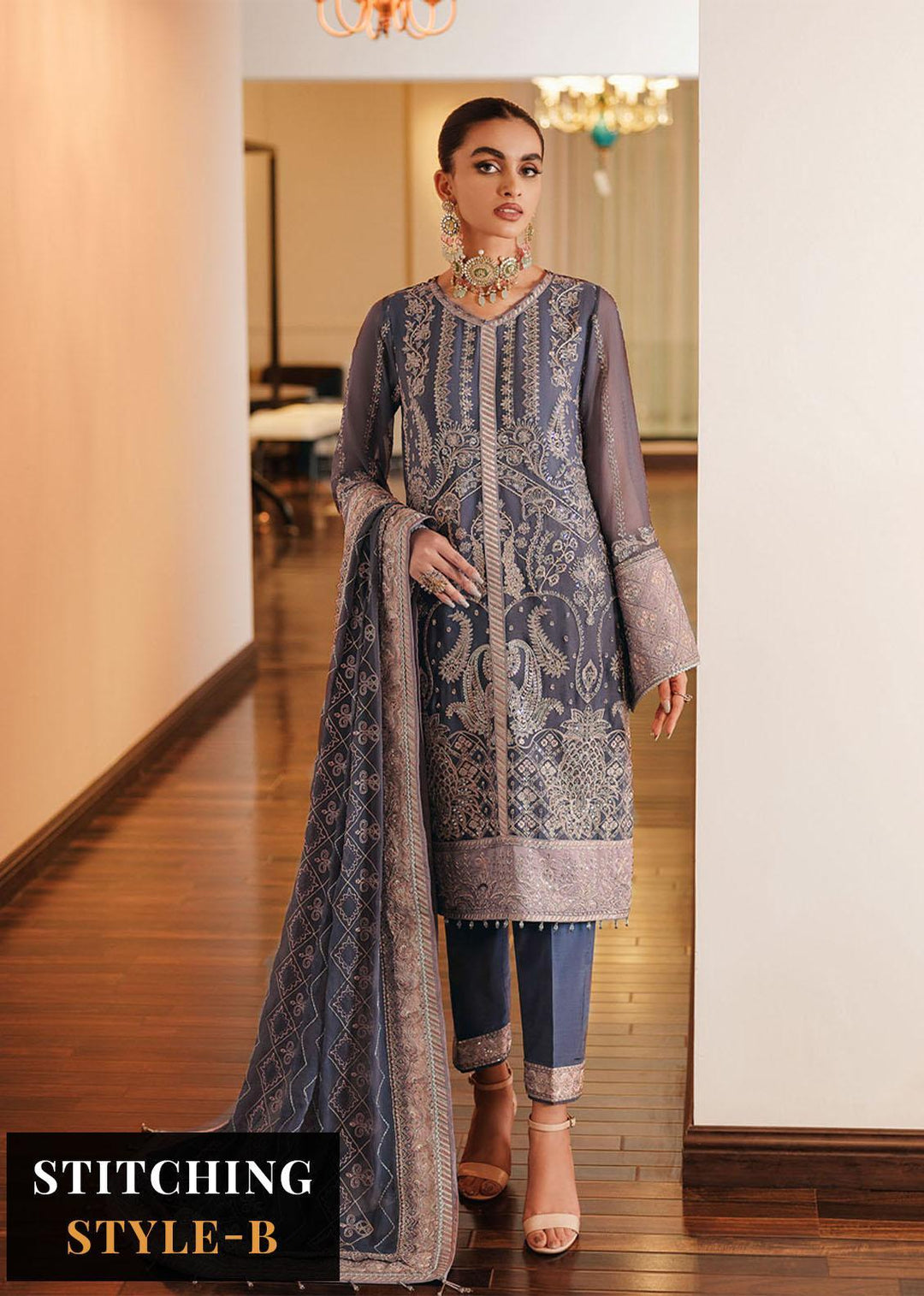 Lueur By Farasha Embroidered Chiffon Suits Unstitched 3 Piece FSH23L 08 Adeline - Luxury Collection