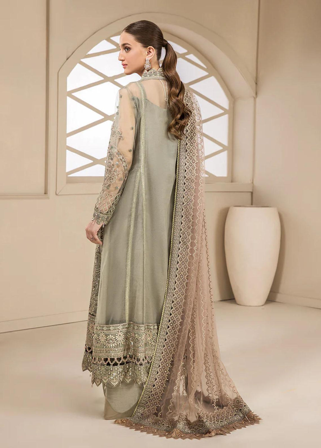 Luxe Atelier By Farasha Embroidered Net Suits Unstitched 3 Piece FSH22LA 01 Hazel - Luxury Collection