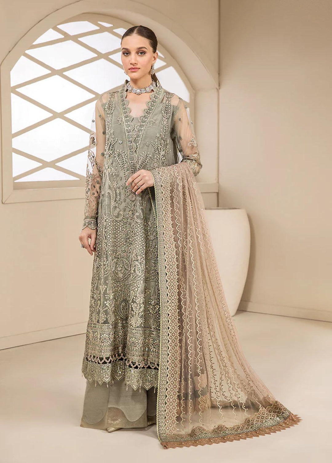 Luxe Atelier By Farasha Embroidered Net Suits Unstitched 3 Piece FSH22LA 01 Hazel - Luxury Collection
