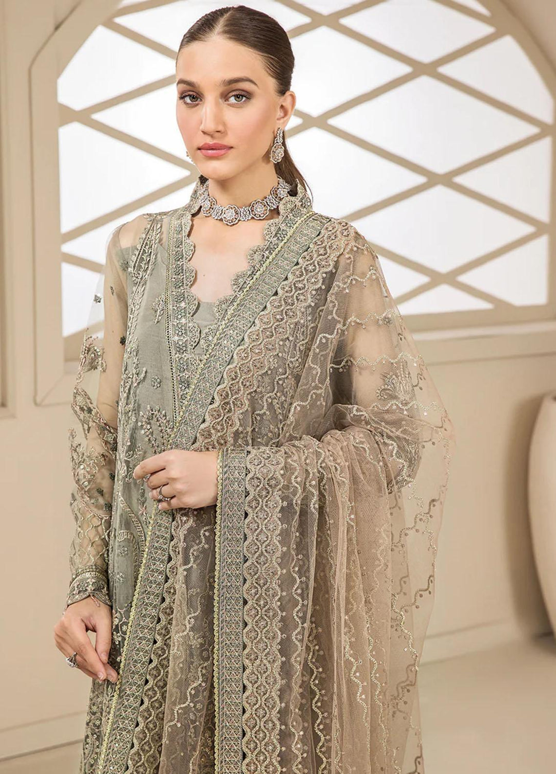 Luxe Atelier By Farasha Embroidered Net Suits Unstitched 3 Piece FSH22LA 01 Hazel - Luxury Collection