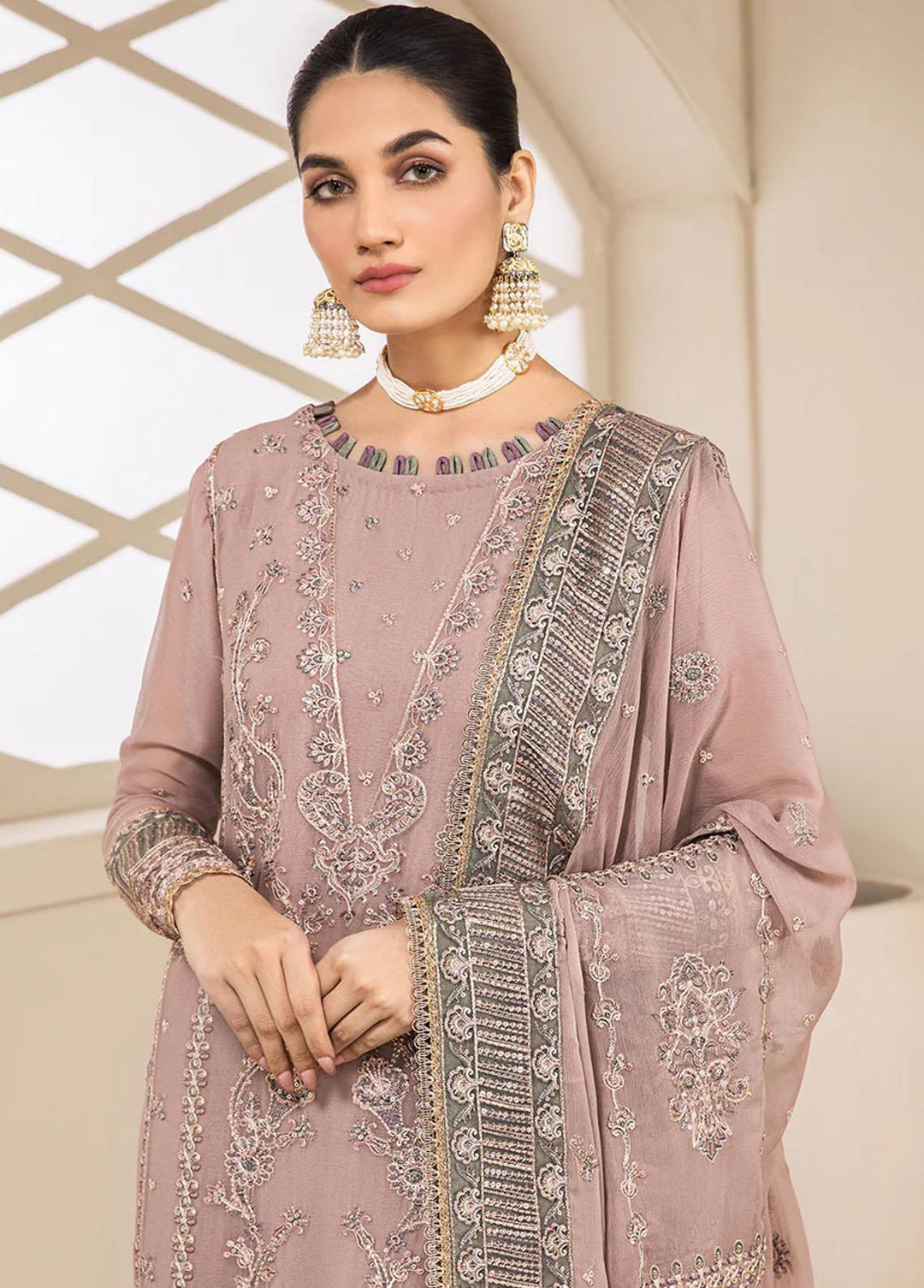Luxe Atelier By Farasha Embroidered Chiffon Suits Unstitched 3 Piece FSH22LA 02 Stella - Luxury Collection