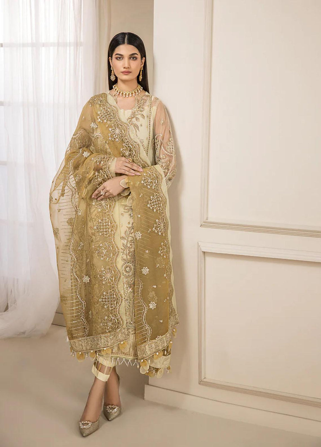 Luxe Atelier By Farasha Embroidered Net Suits Unstitched 3 Piece FSH22LA 03 Sienna - Luxury Collection