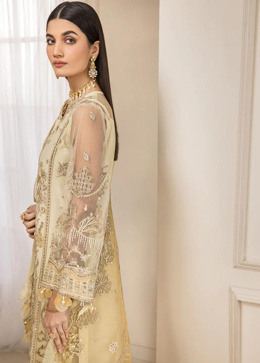 Luxe Atelier By Farasha Embroidered Net Suits Unstitched 3 Piece FSH22LA 03 Sienna - Luxury Collection