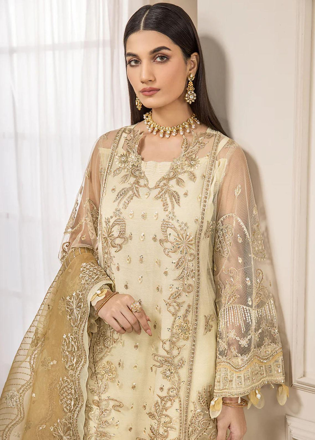 Luxe Atelier By Farasha Embroidered Net Suits Unstitched 3 Piece FSH22LA 03 Sienna - Luxury Collection