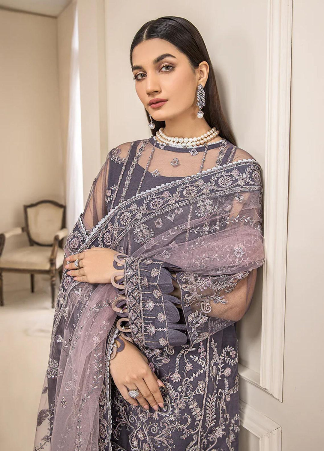 Luxe Atelier By Farasha Embroidered Net Suits Unstitched 3 Piece FSH22LA 04 Melanie - Luxury Collection