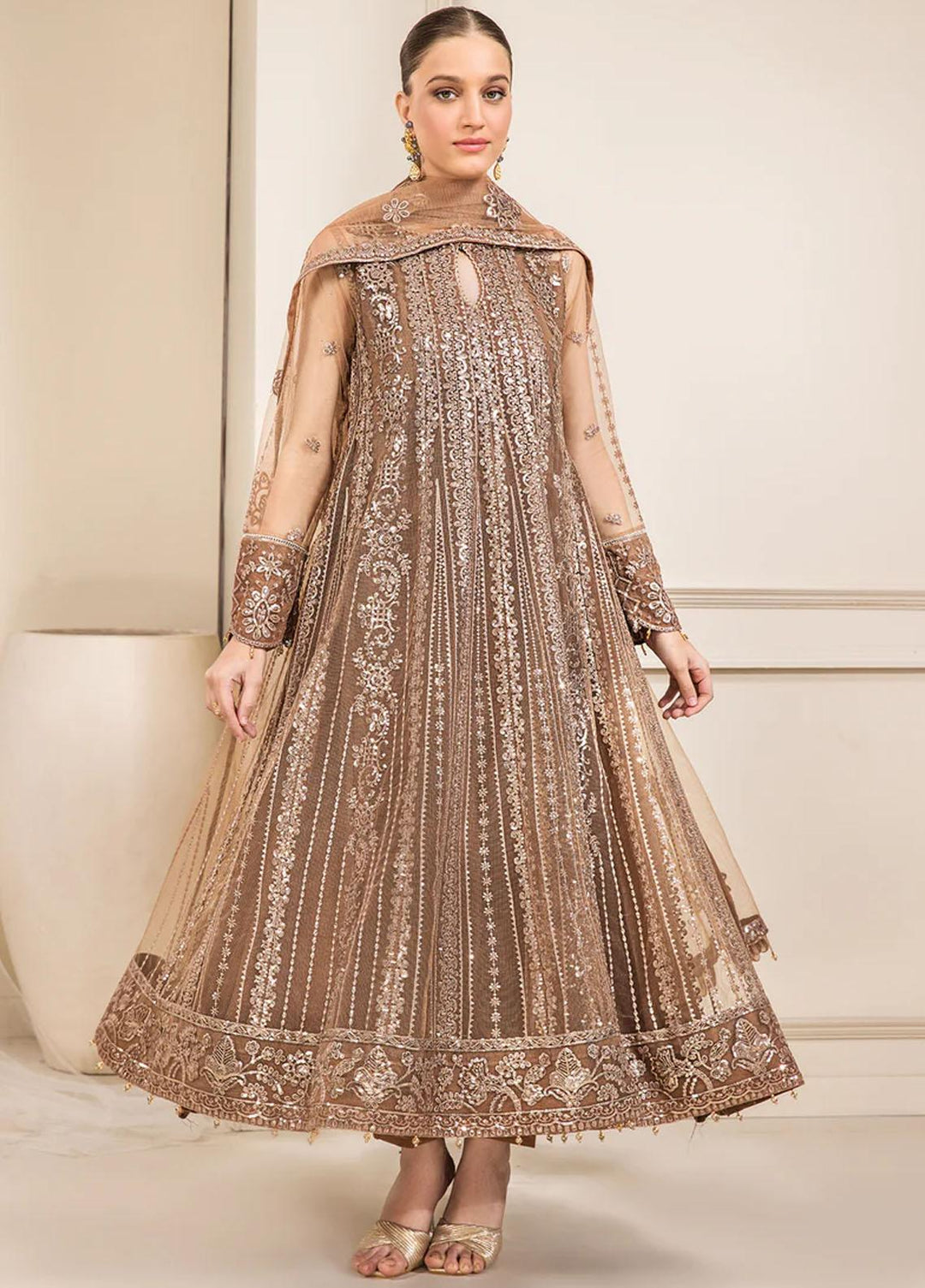 Luxe Atelier By Farasha Embroidered Net Suits Unstitched 3 Piece FSH22LA 05 Whisper - Luxury Collection