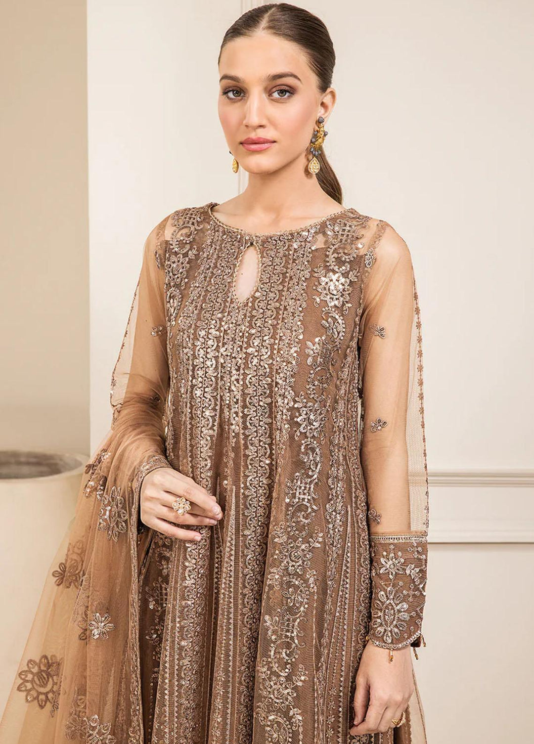 Luxe Atelier By Farasha Embroidered Net Suits Unstitched 3 Piece FSH22LA 05 Whisper - Luxury Collection