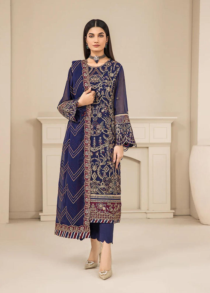 Luxe Atelier By Farasha Embroidered Chiffon Suits Unstitched 3 Piece FSH22LA 06 Kaia - Luxury Collection
