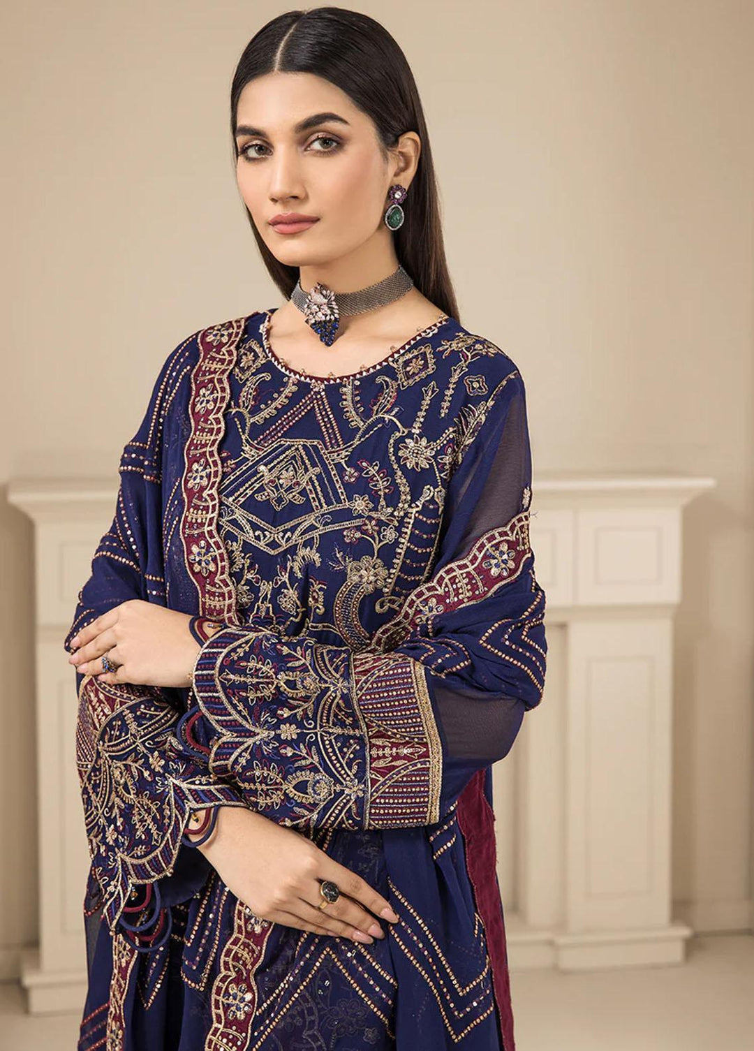 Luxe Atelier By Farasha Embroidered Chiffon Suits Unstitched 3 Piece FSH22LA 06 Kaia - Luxury Collection