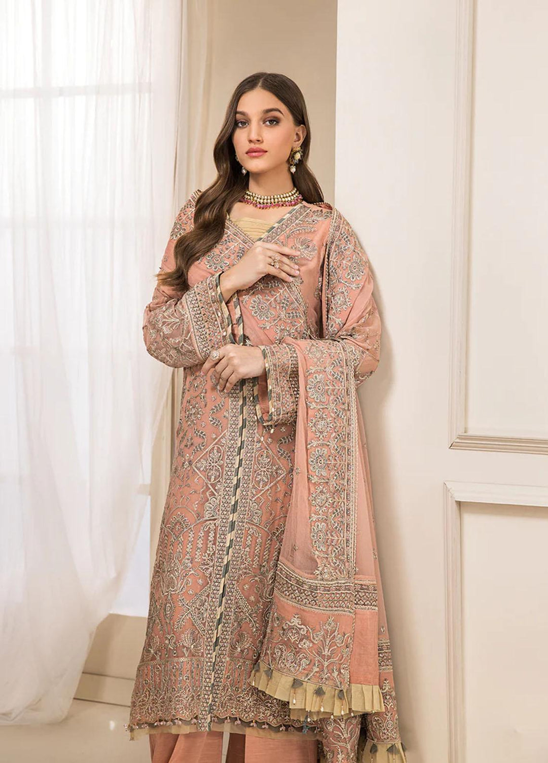 Luxe Atelier By Farasha Embroidered Chiffon Suits Unstitched 3 Piece FSH22LA 07 Celeste - Luxury Collection