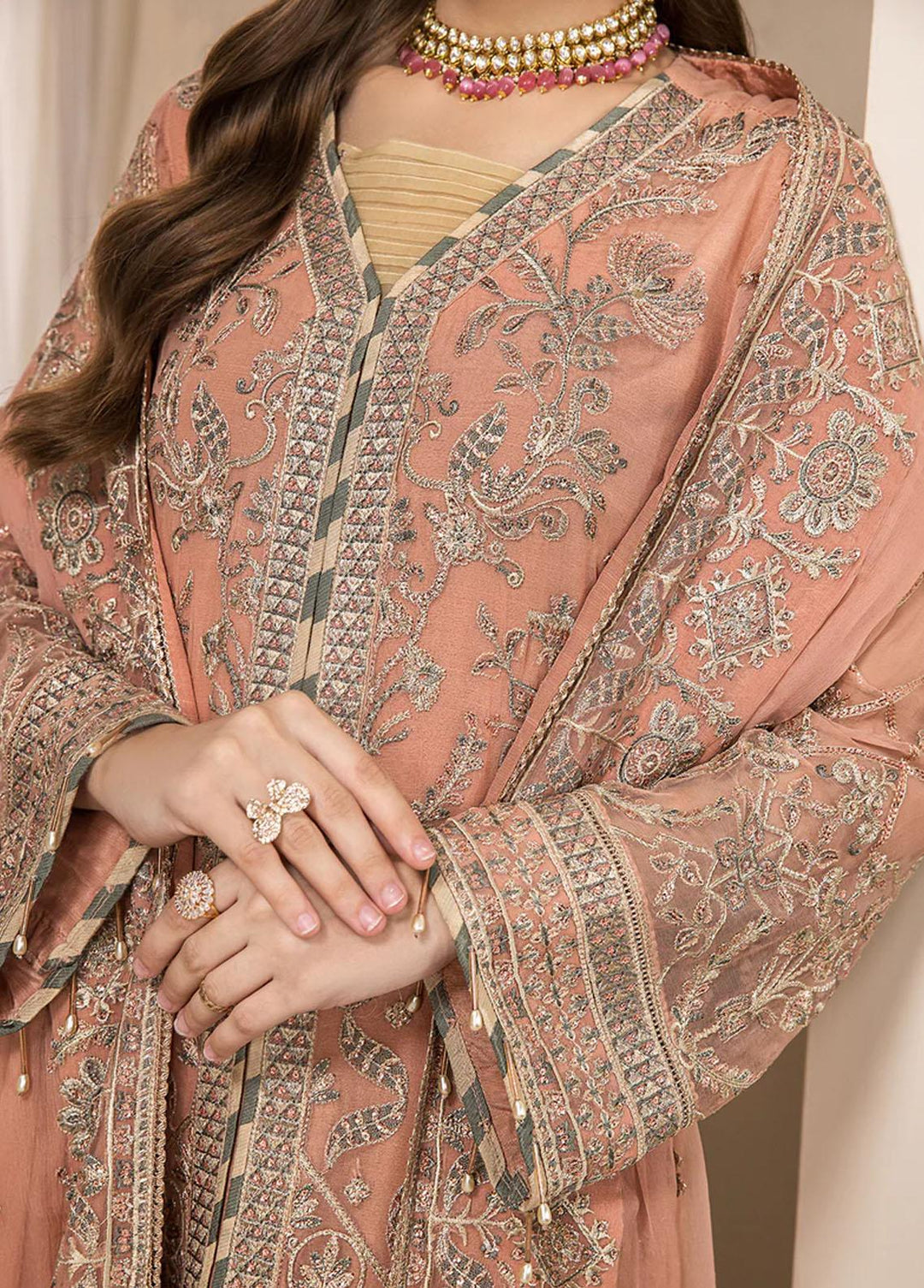 Luxe Atelier By Farasha Embroidered Chiffon Suits Unstitched 3 Piece FSH22LA 07 Celeste - Luxury Collection