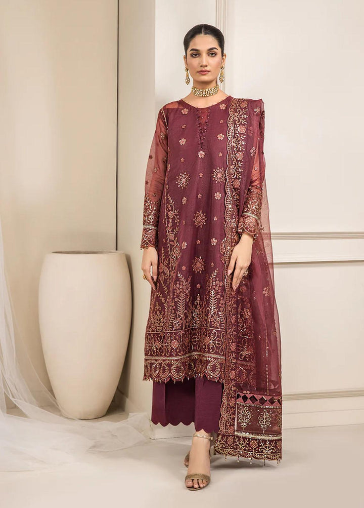 Luxe Atelier By Farasha Embroidered Organza Suits Unstitched 3 Piece FSH22LA 08 Ruby - Luxury Collection