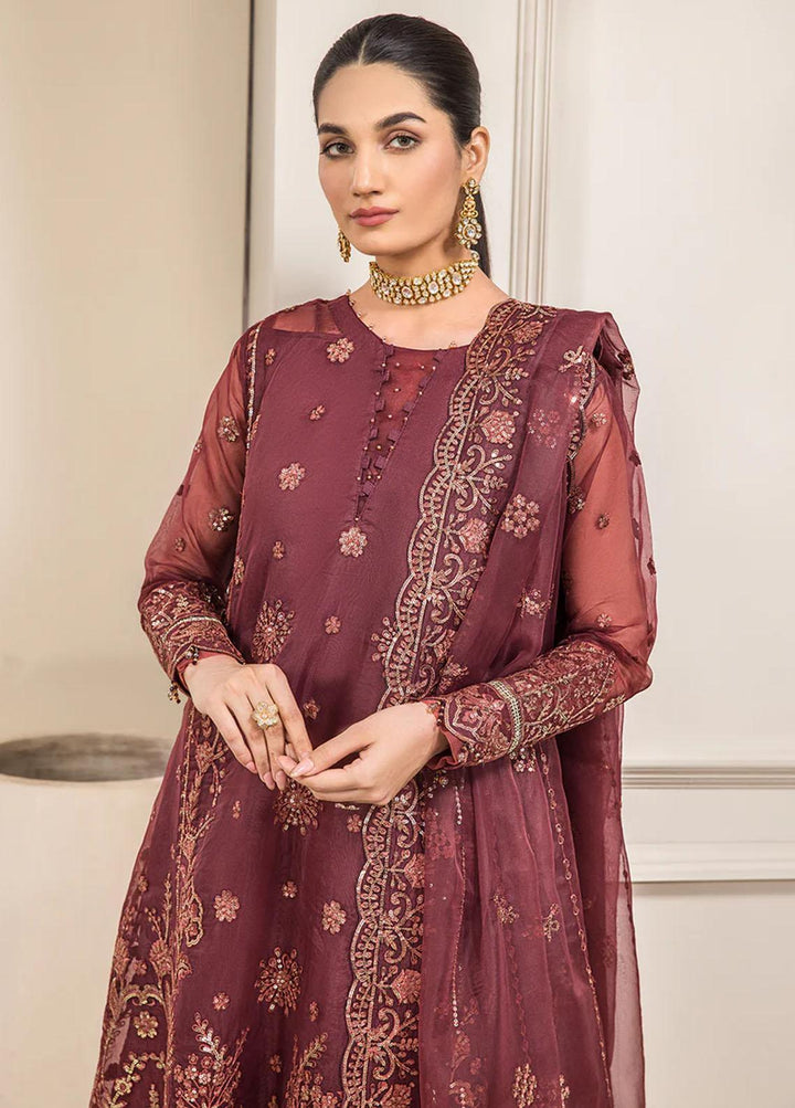 Luxe Atelier By Farasha Embroidered Organza Suits Unstitched 3 Piece FSH22LA 08 Ruby - Luxury Collection