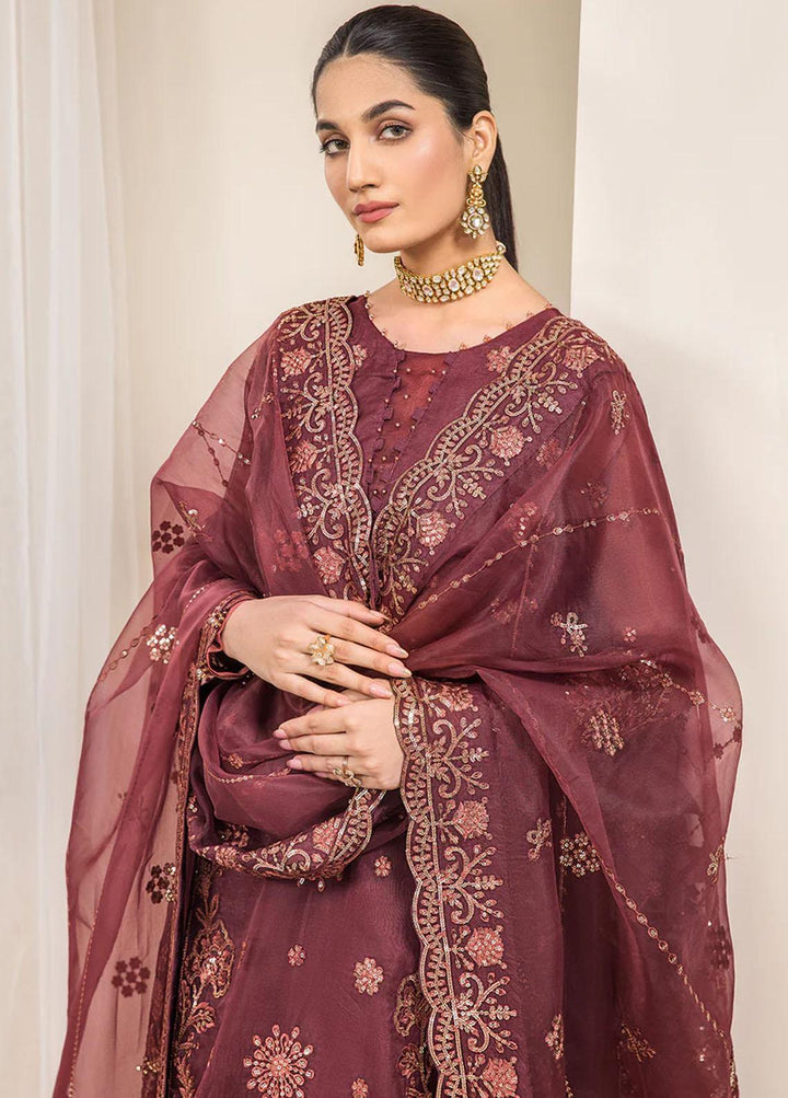Luxe Atelier By Farasha Embroidered Organza Suits Unstitched 3 Piece FSH22LA 08 Ruby - Luxury Collection