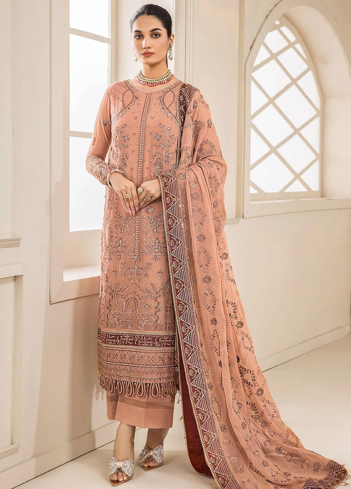 Farasha Embroidered Chiffon Suits Unstitched 3 Piece FSH23LA D-02 Carnelian - Formal Collection