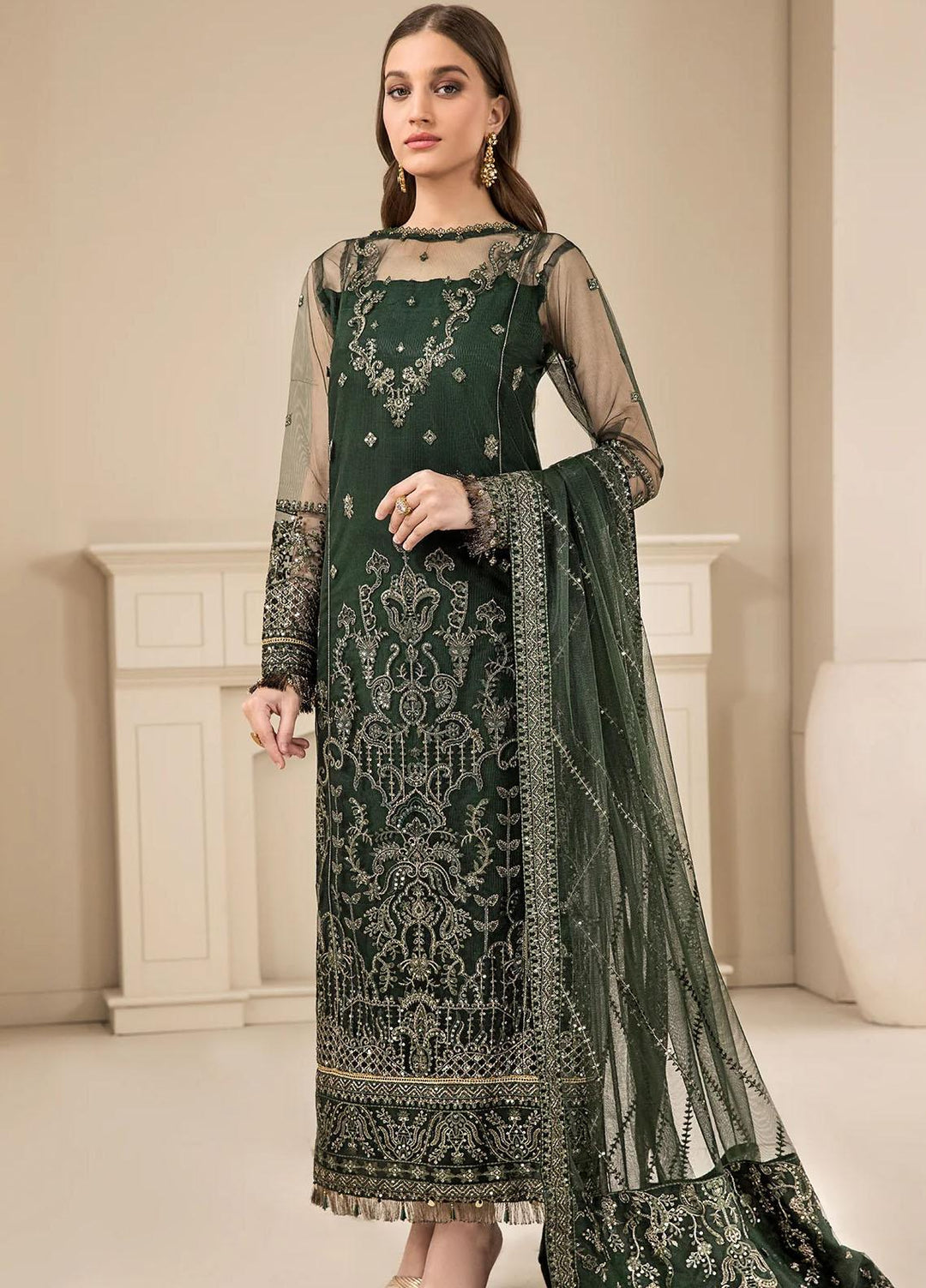 Farasha Embroidered Net Suits Unstitched 3 Piece FSH23LA D-03 Florican - Formal Collection