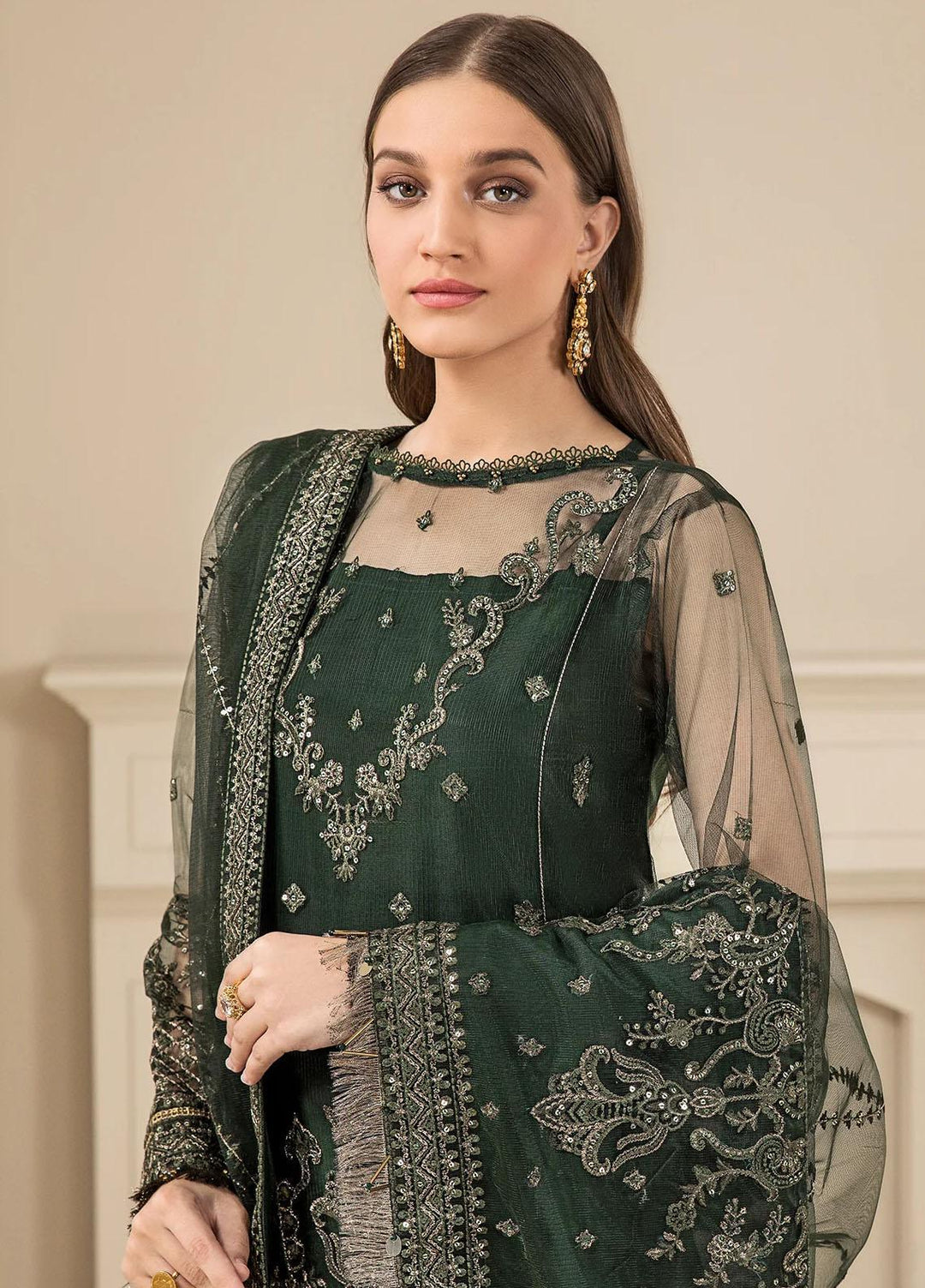 Farasha Embroidered Net Suits Unstitched 3 Piece FSH23LA D-03 Florican - Formal Collection