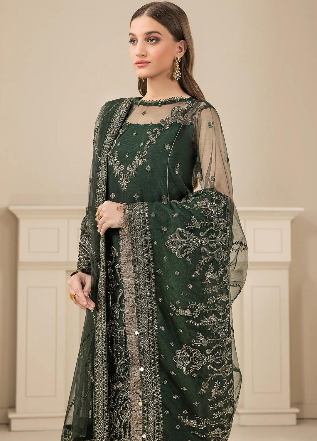 Farasha Embroidered Net Suits Unstitched 3 Piece FSH23LA D-03 Florican - Formal Collection