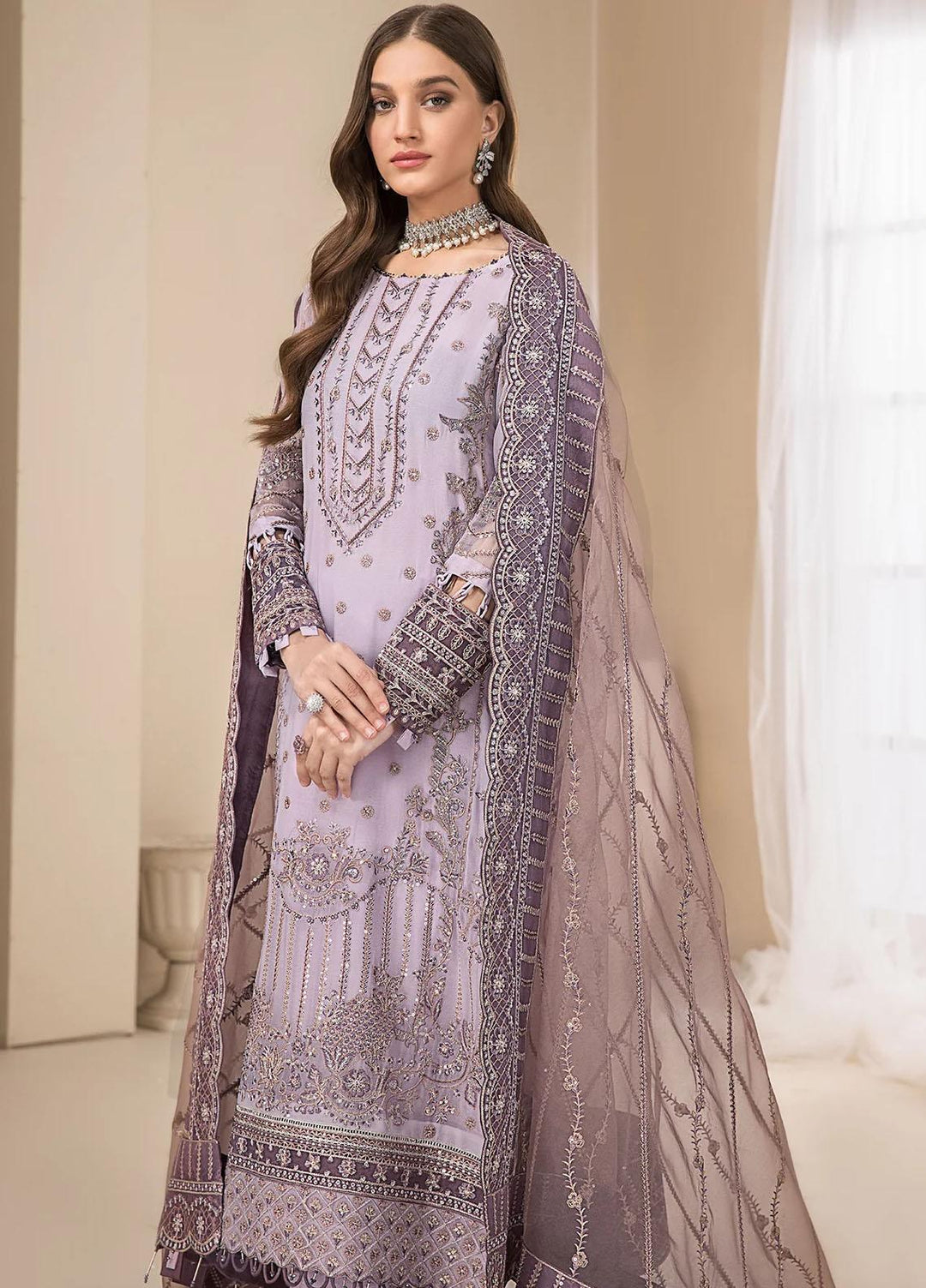 Farasha Embroidered Chiffon Suits Unstitched 3 Piece FSH23LA D-04 Emaline - Formal Collection