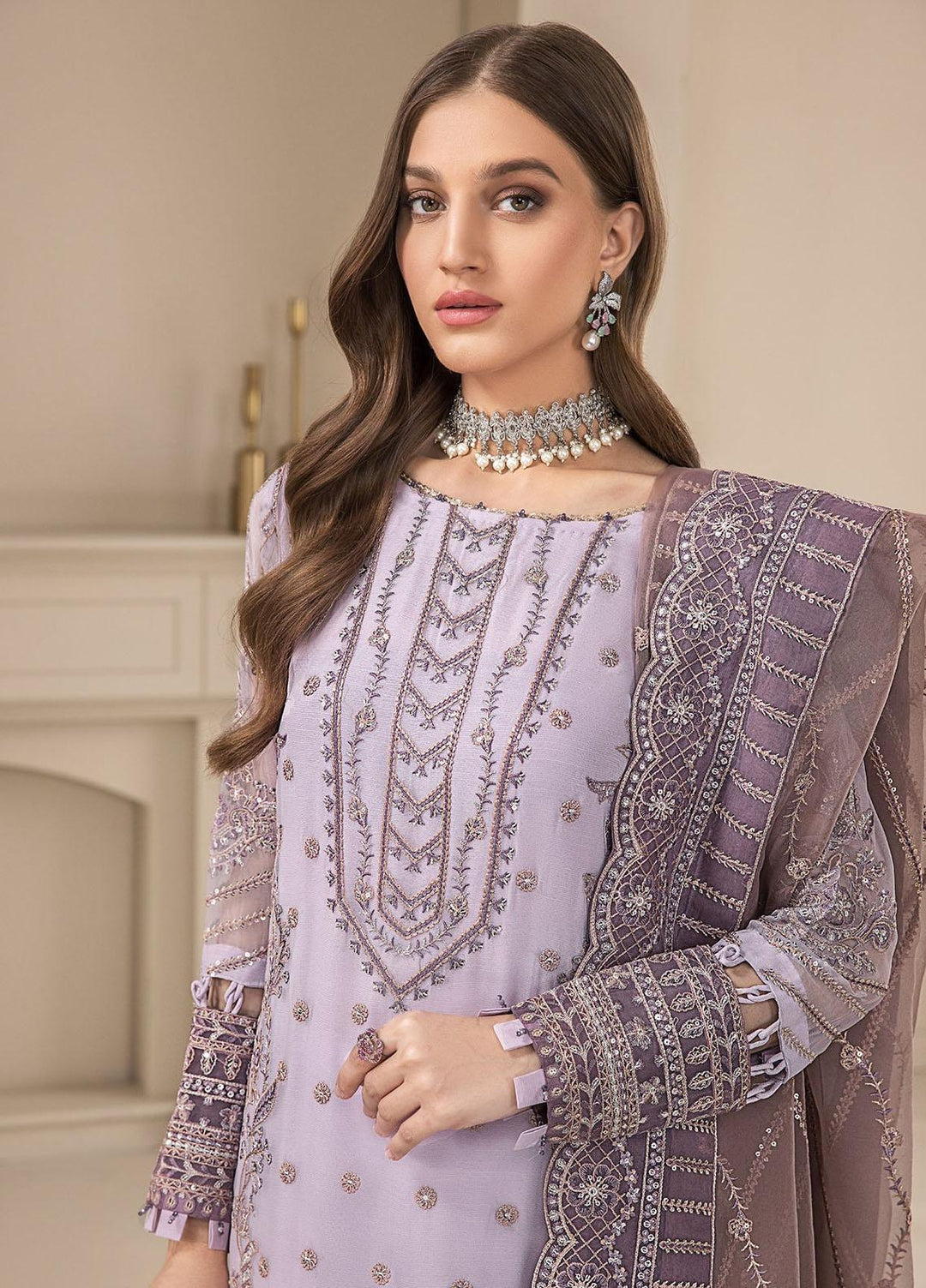 Farasha Embroidered Chiffon Suits Unstitched 3 Piece FSH23LA D-04 Emaline - Formal Collection